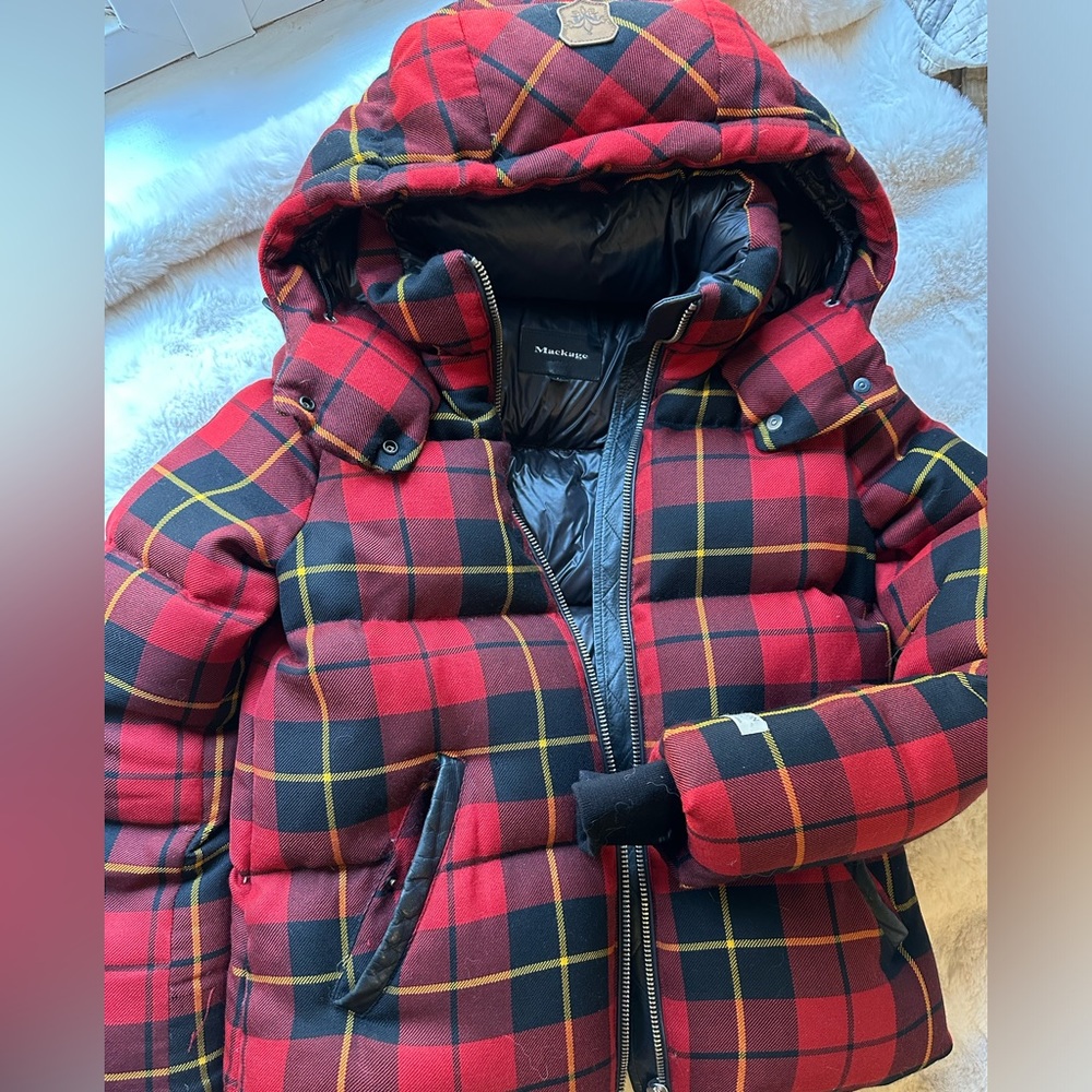 Mackage Red and Black Plaid Jacket